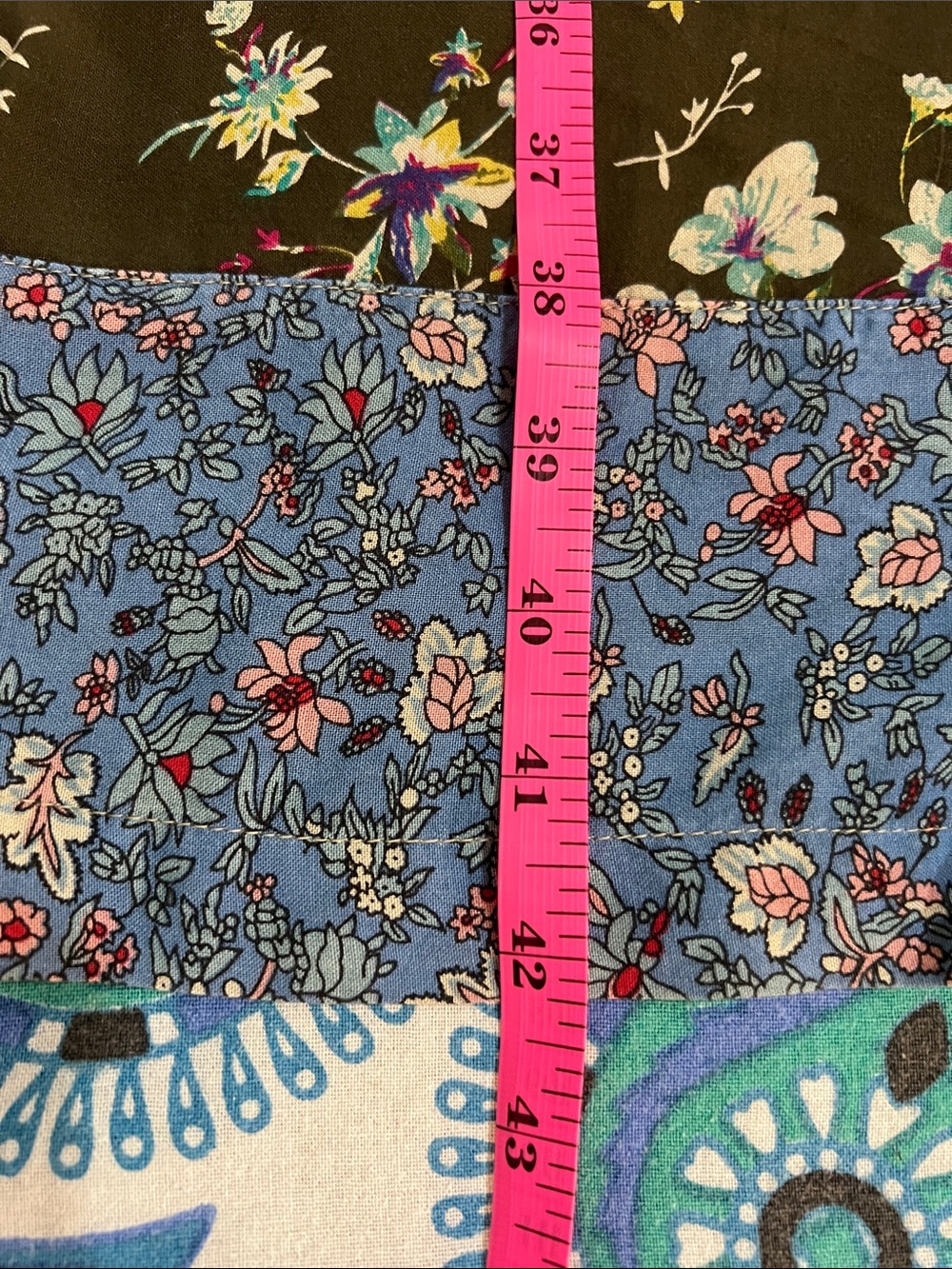 Patchwork Floral Flowy Pants in Olive, Blue & Cream - Picture 7 of 7